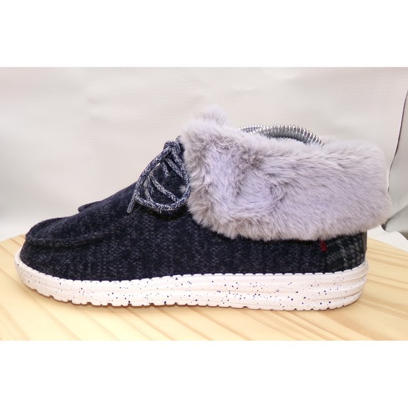 Hey Dude Britt Faux Fur Lined Ankle Booties Womens Navy Blue Size 8 Lace Up - Picture 2 of 8